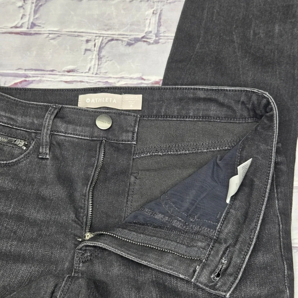 Athleta Sculptek Skinny Jeans Black Carbon Faded Ankle Zip‎ Denim Womens 6